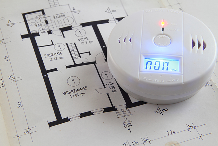 koolmonoxidemelder op plattegrond